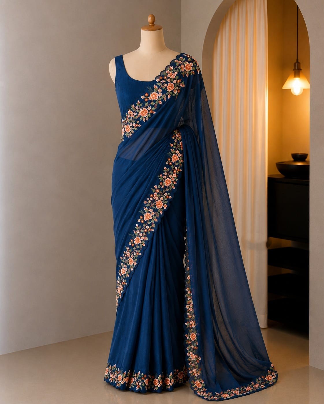 Vichitra Silk Sequence Embroidery Saree